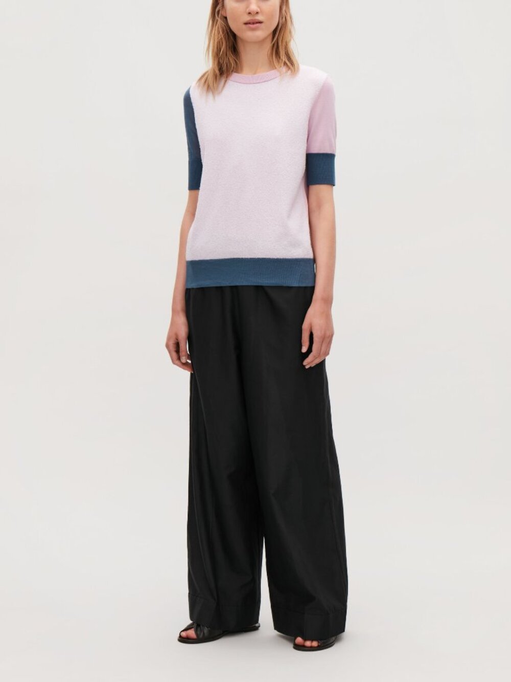 COS Colorblock Pink Navy Cotton Pullover Top with Zip Tee Tshirt 0 XS P blue